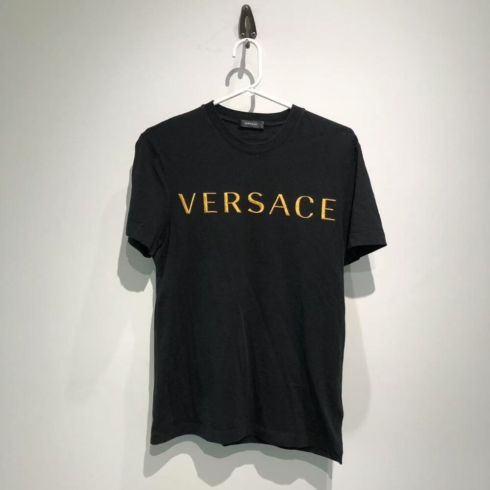 Versace Black Tee with Gold Lettering